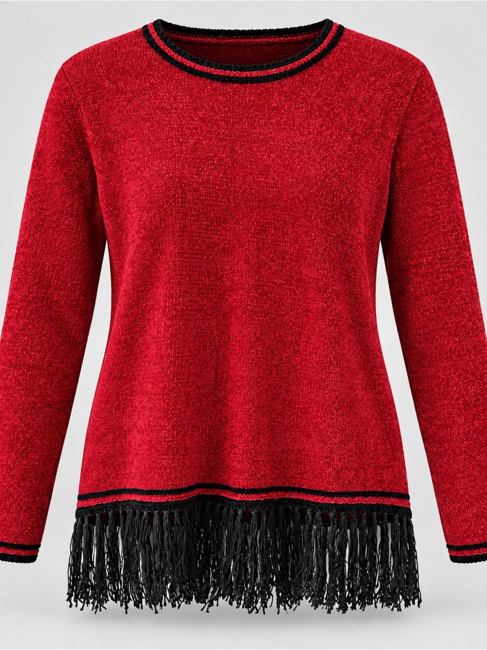 Vintage Red Knit Fringe Sweater Holiday Christmas Whimsigoth Gothic Boho